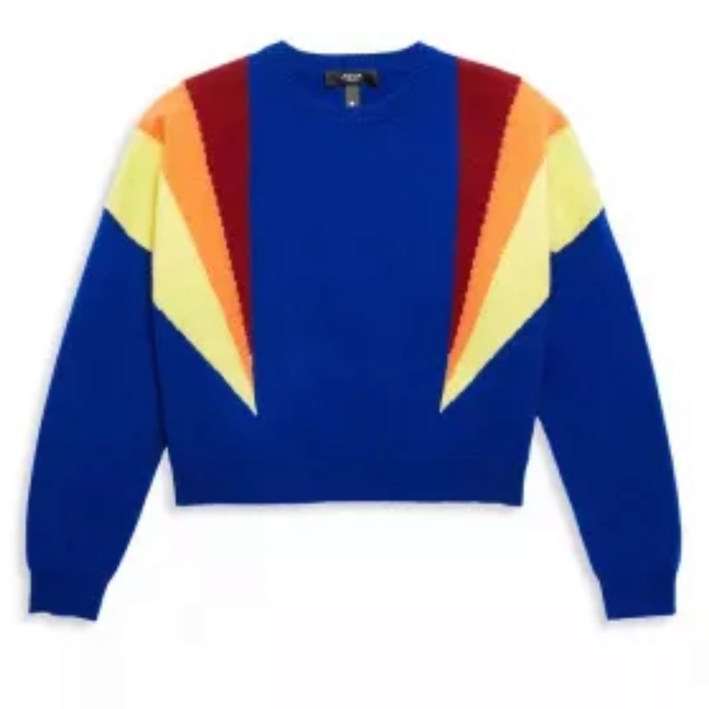 Aqua 100% Cash­mere Col­or­block Pan­el Crew­neck worn by Al­ice Bax­ter